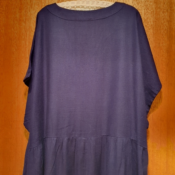 ANKO Navy Blue Short-Sleeve Gathered Waist Double Pockets Dress - Picture 7 of 8